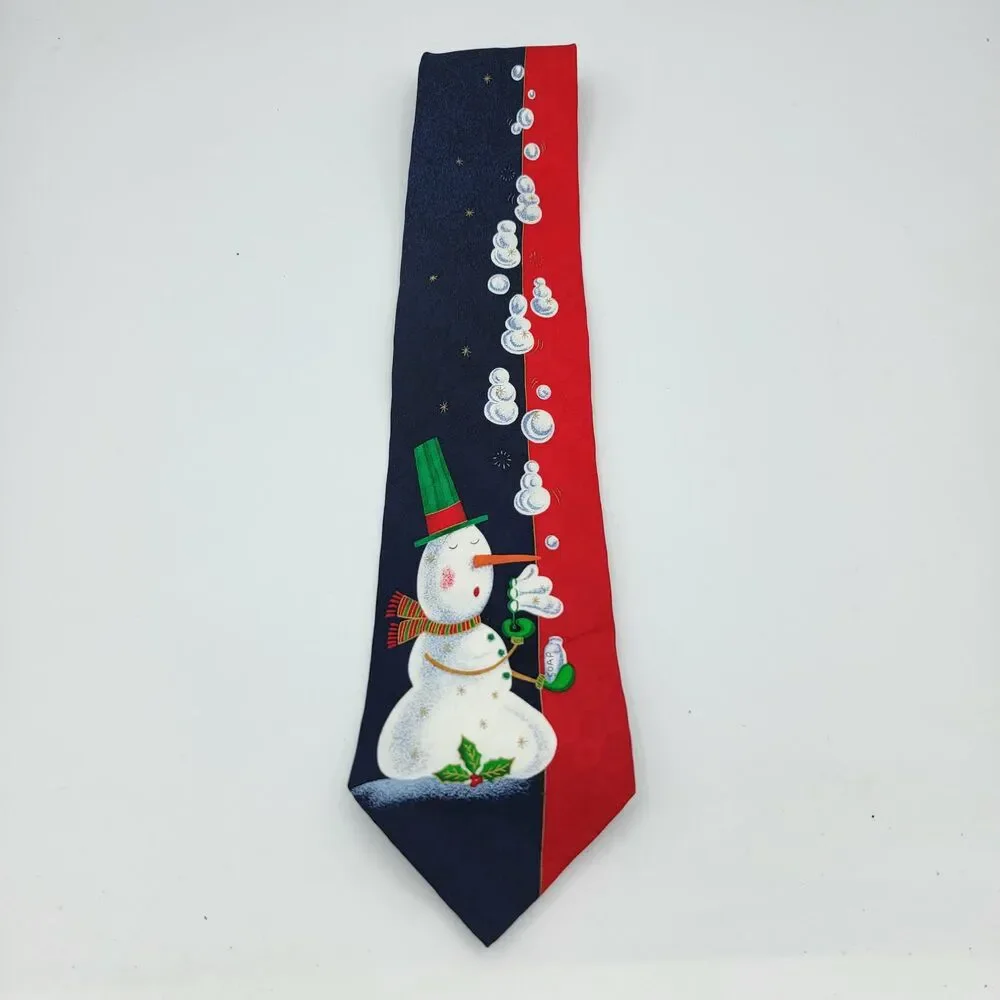 Hallmark Cool Yule Christmas Necktie Men's Red Blue Tie snowman size 58 x 3.75